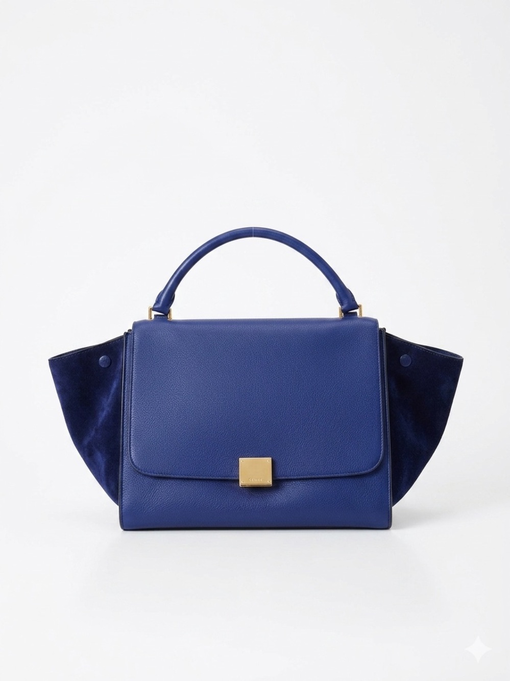 Celine Blue Leather and Suede Top-Handle Satchel